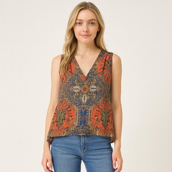 Free People Tops - Free People Sleeveless V-Neck Swing Top Aztec Pattern M